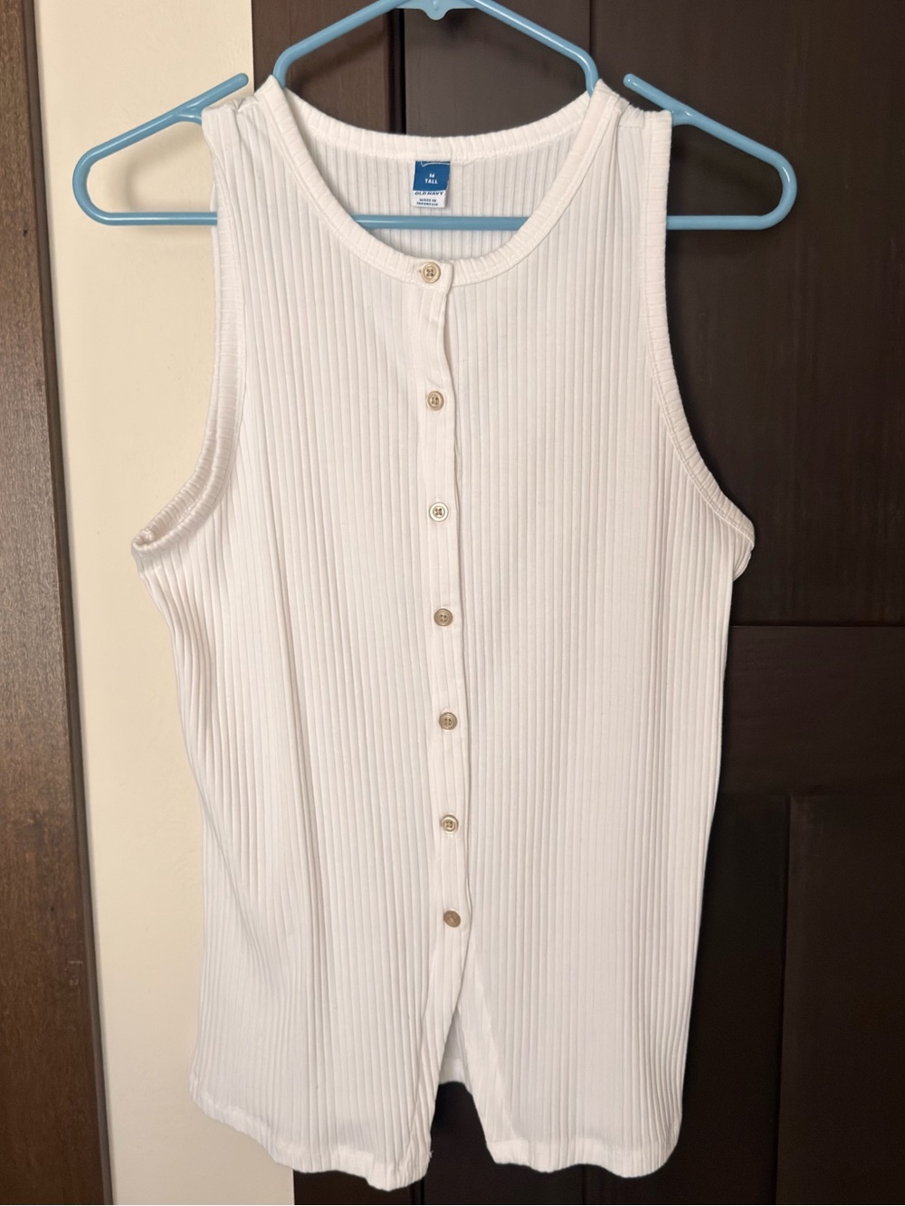 Old Navy White Sleeveless Button-Down Ribbed Top M Tall